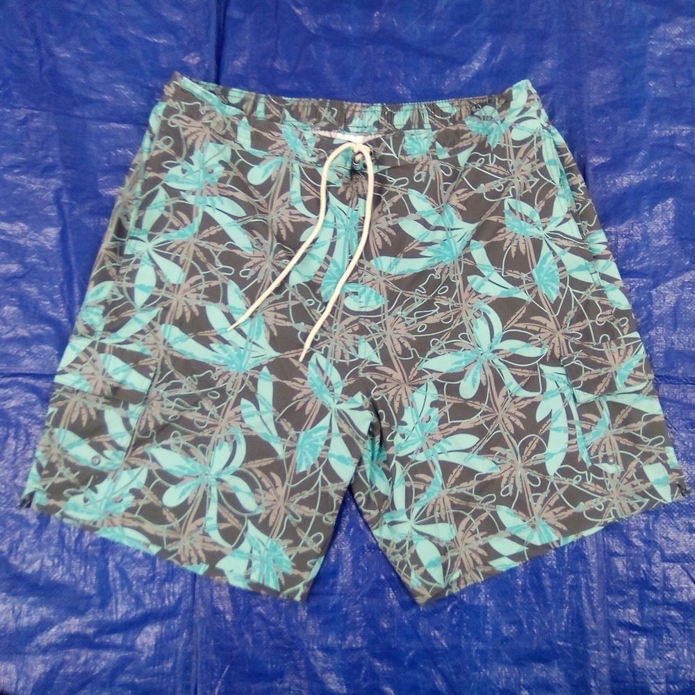 Men's Tropical Swim Shorts - Green and Gray